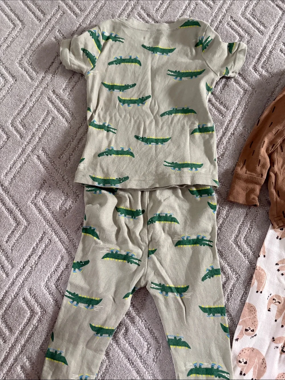 Old Navy Green Alligator & Brown Sloth baby Pajama 2-Pack